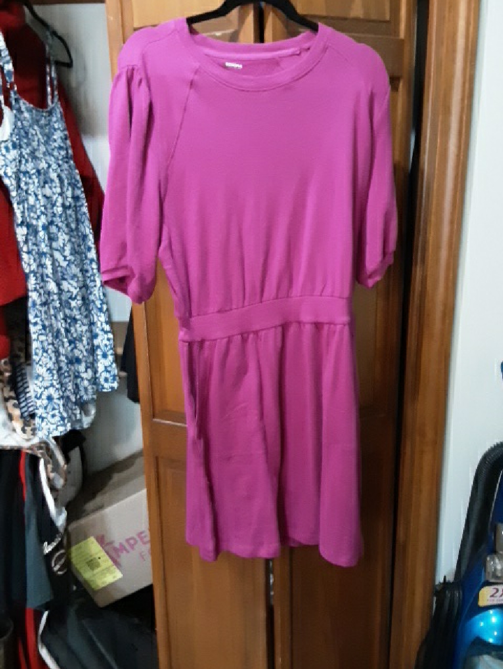 Sonoma Fuchsia Short-Sleeve Waistband Knit Dress 100% COTTON NWT
